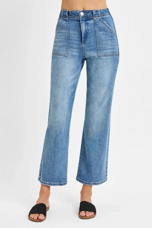 RISEN Full Size High Waisted Bootcut Cropped Jeans Plus Size - ShalayeFashion