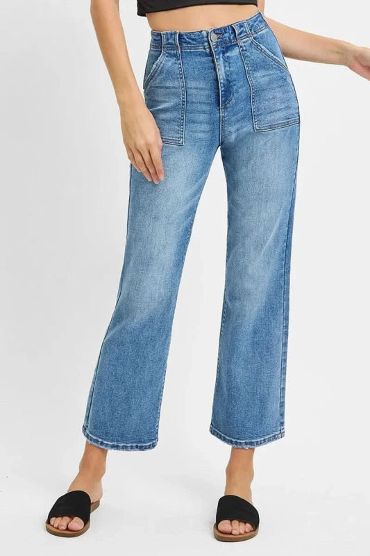 RISEN Full Size High Waisted Bootcut Cropped Jeans Plus Size - ShalayeFashion