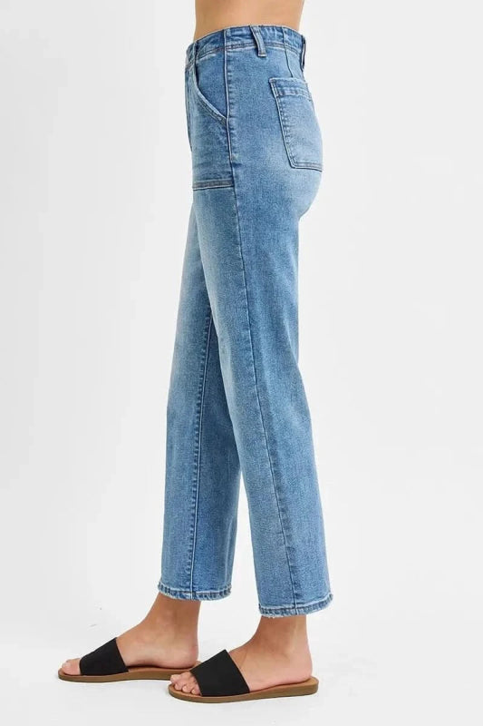 RISEN Full Size High Waisted Bootcut Cropped Jeans Plus Size - ShalayeFashion
