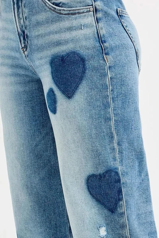 RISEN Full Size Mid Rise Fit - boyfriend Heart Shade Jeans Plus Size - ShalayeFashion
