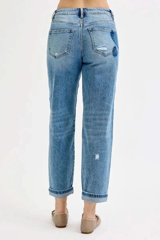 RISEN Full Size Mid Rise Fit - boyfriend Heart Shade Jeans Plus Size - ShalayeFashion