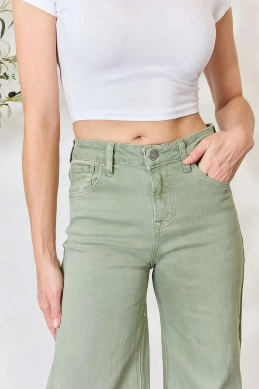 RISEN Full Size Raw Hem Wide - Leg Jeans - ShalayeFashion