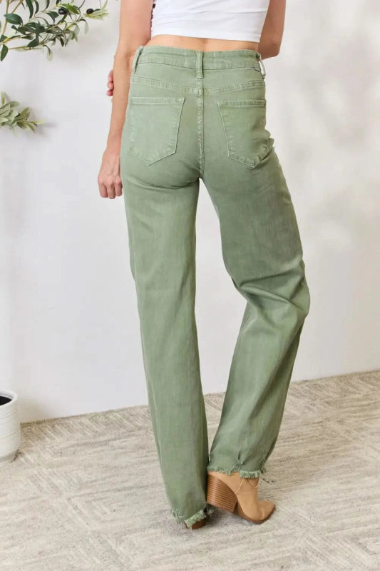 RISEN Full Size Raw Hem Wide - Leg Jeans - ShalayeFashion