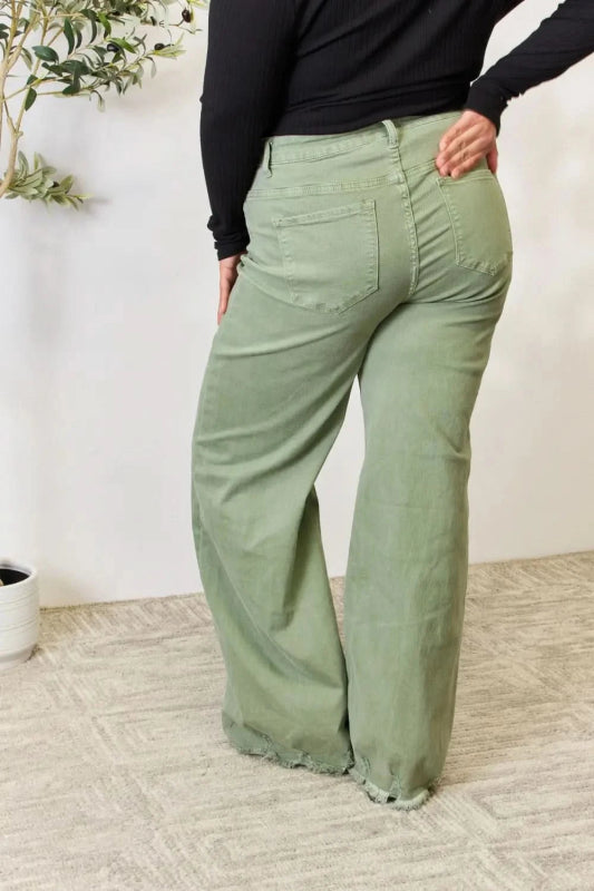 RISEN Full Size Raw Hem Wide - Leg Jeans - ShalayeFashion