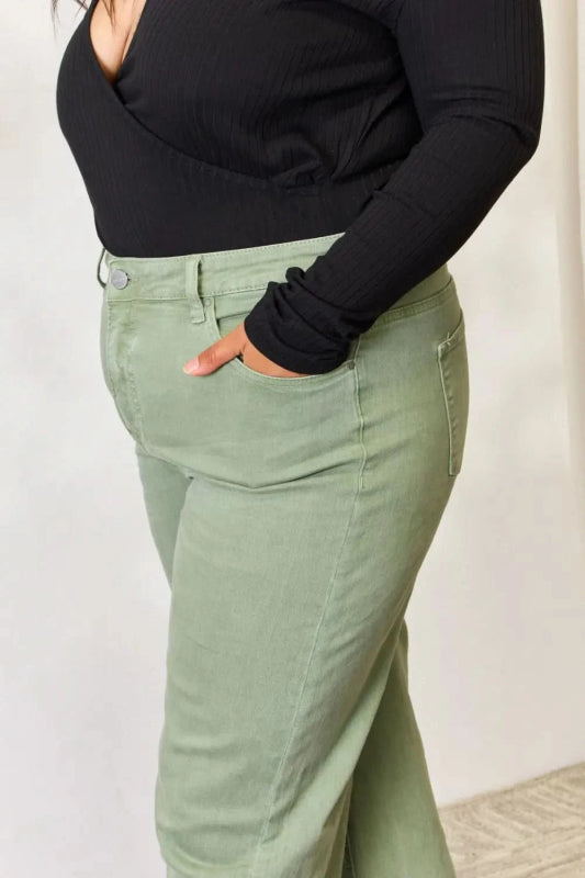 RISEN Full Size Raw Hem Wide - Leg Jeans - ShalayeFashion