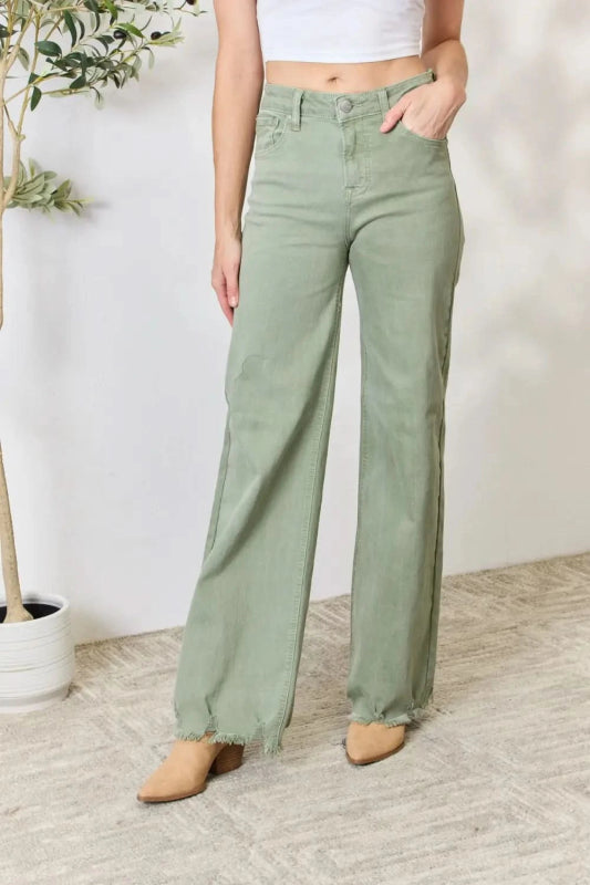 RISEN Full Size Raw Hem Wide - Leg Jeans - ShalayeFashion