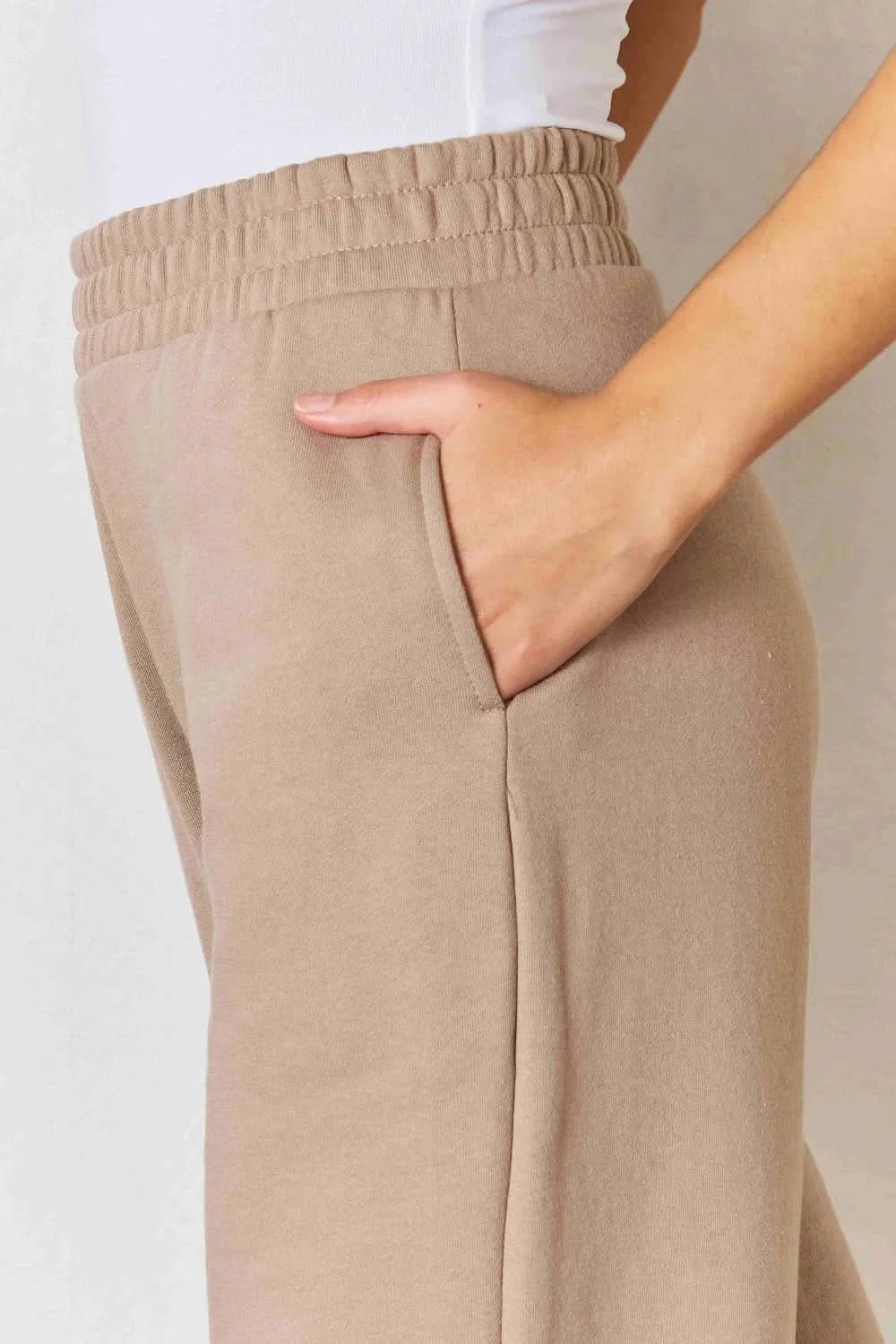 RISEN Wide Waistband Slit Wide Leg Pants - ShalayeFashion