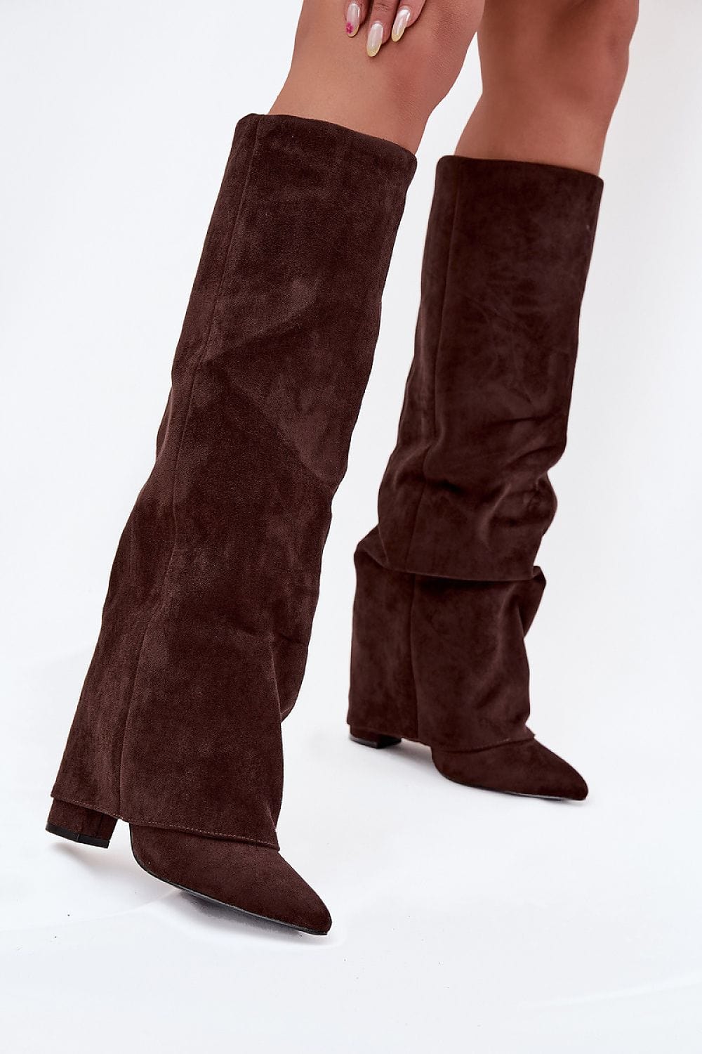 Rolled Shaft Heel Boots Women Pillar - ShalayeFashion
