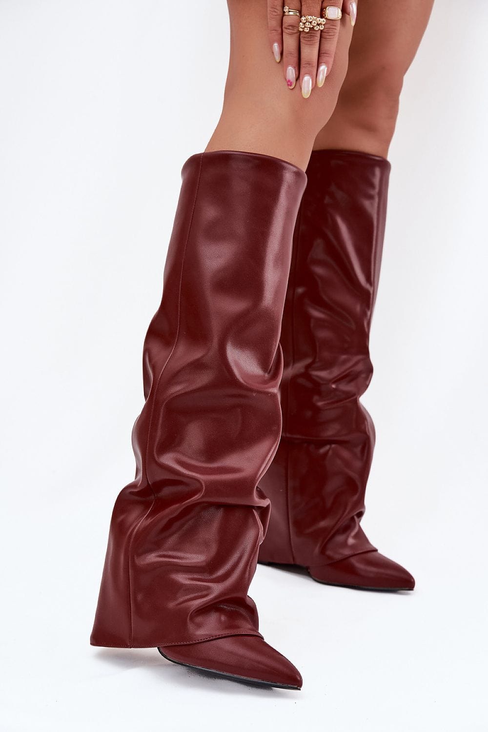 Rolled Shaft Heel Boots Women Pillar - ShalayeFashion