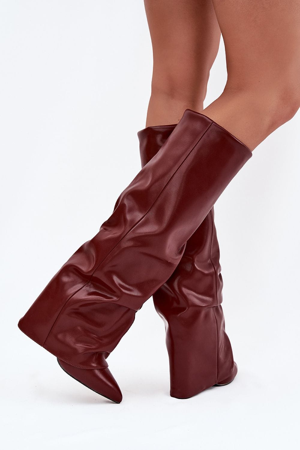 Rolled Shaft Heel Boots Women Pillar - ShalayeFashion
