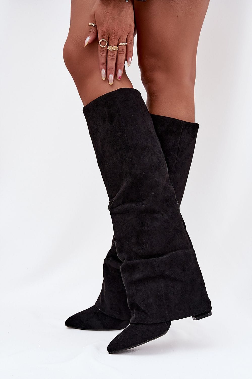 Rolled Shaft Heel Boots Women Pillar - ShalayeFashion