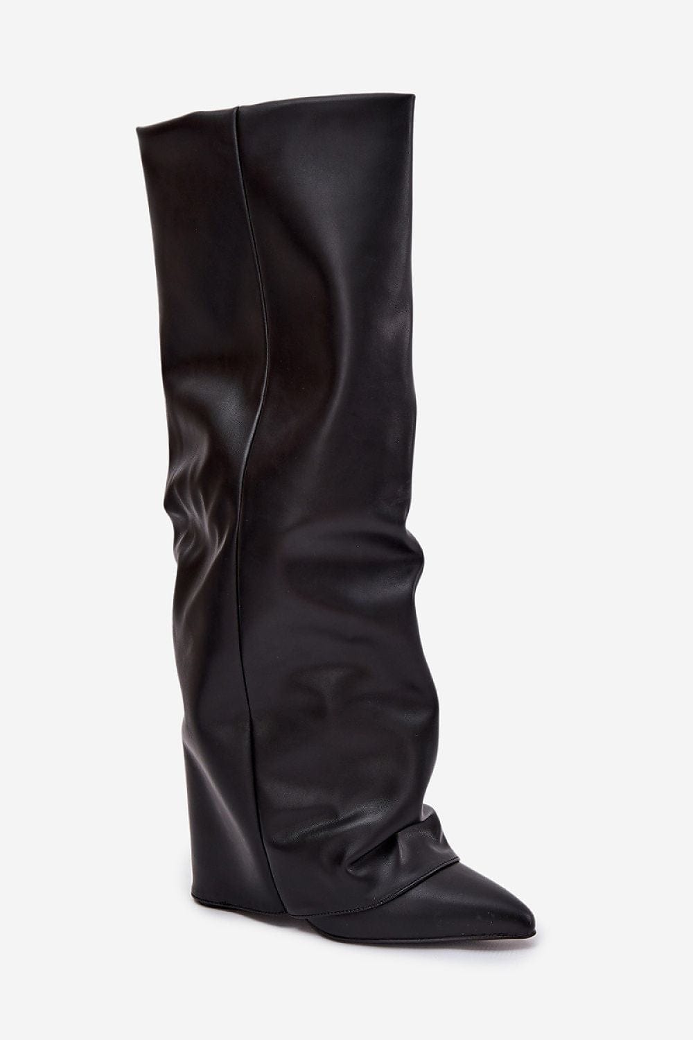 Rolled Shaft Heel Boots Women Pillar - ShalayeFashion