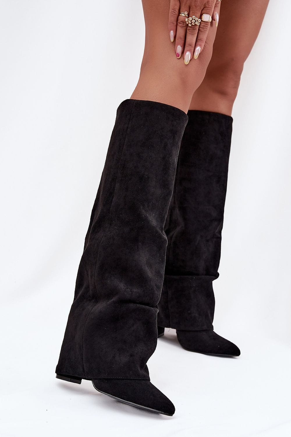 Rolled Shaft Heel Boots Women Pillar - ShalayeFashion