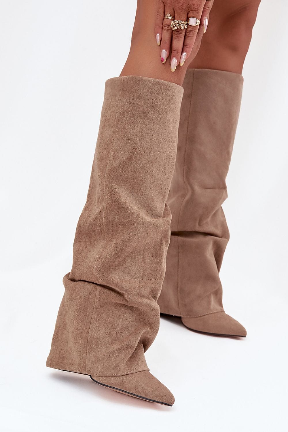 Rolled Shaft Heel Boots Women Pillar - ShalayeFashion