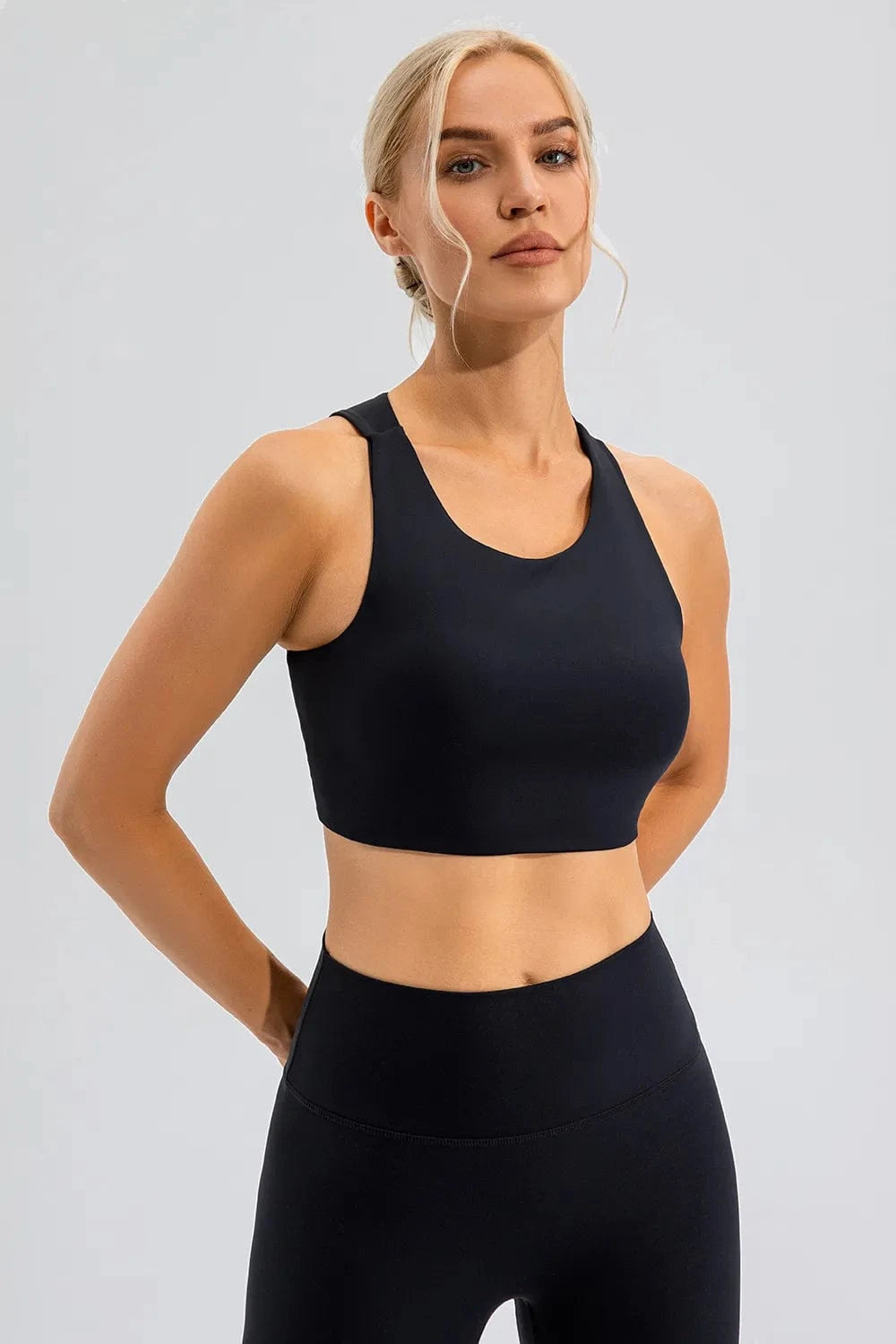 Round Neck Cutout Cropped Active Tank - ShalayeFashion