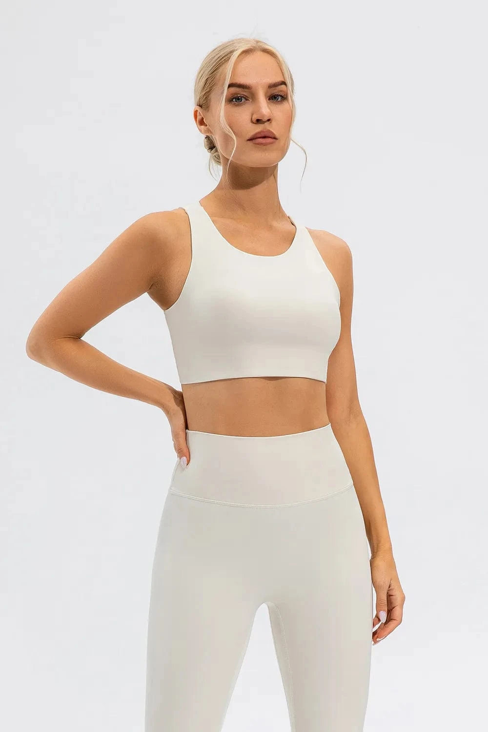 Round Neck Cutout Cropped Active Tank - ShalayeFashion