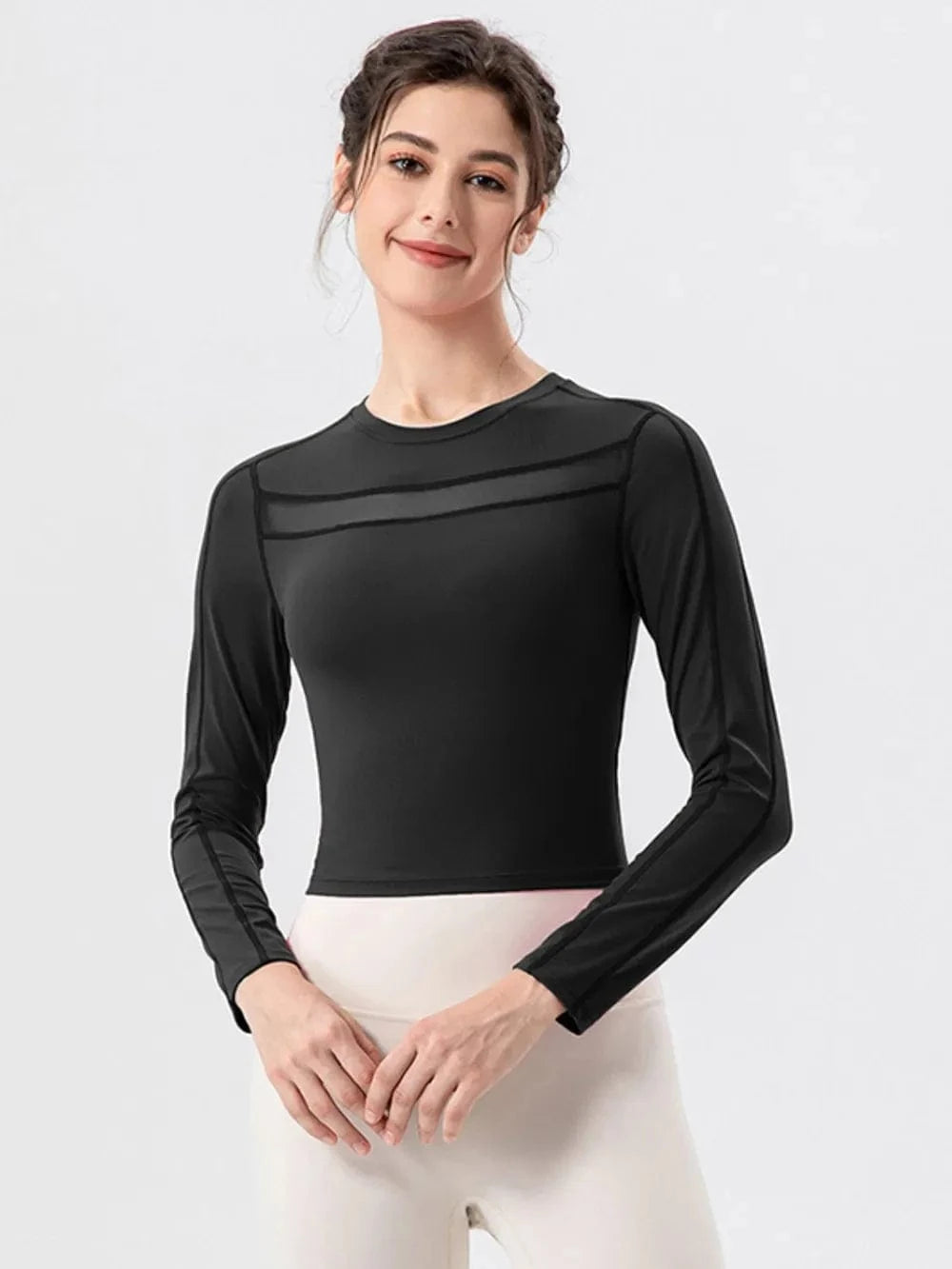 Round Neck Long Sleeve Active T-Shirt - ShalayeFashion