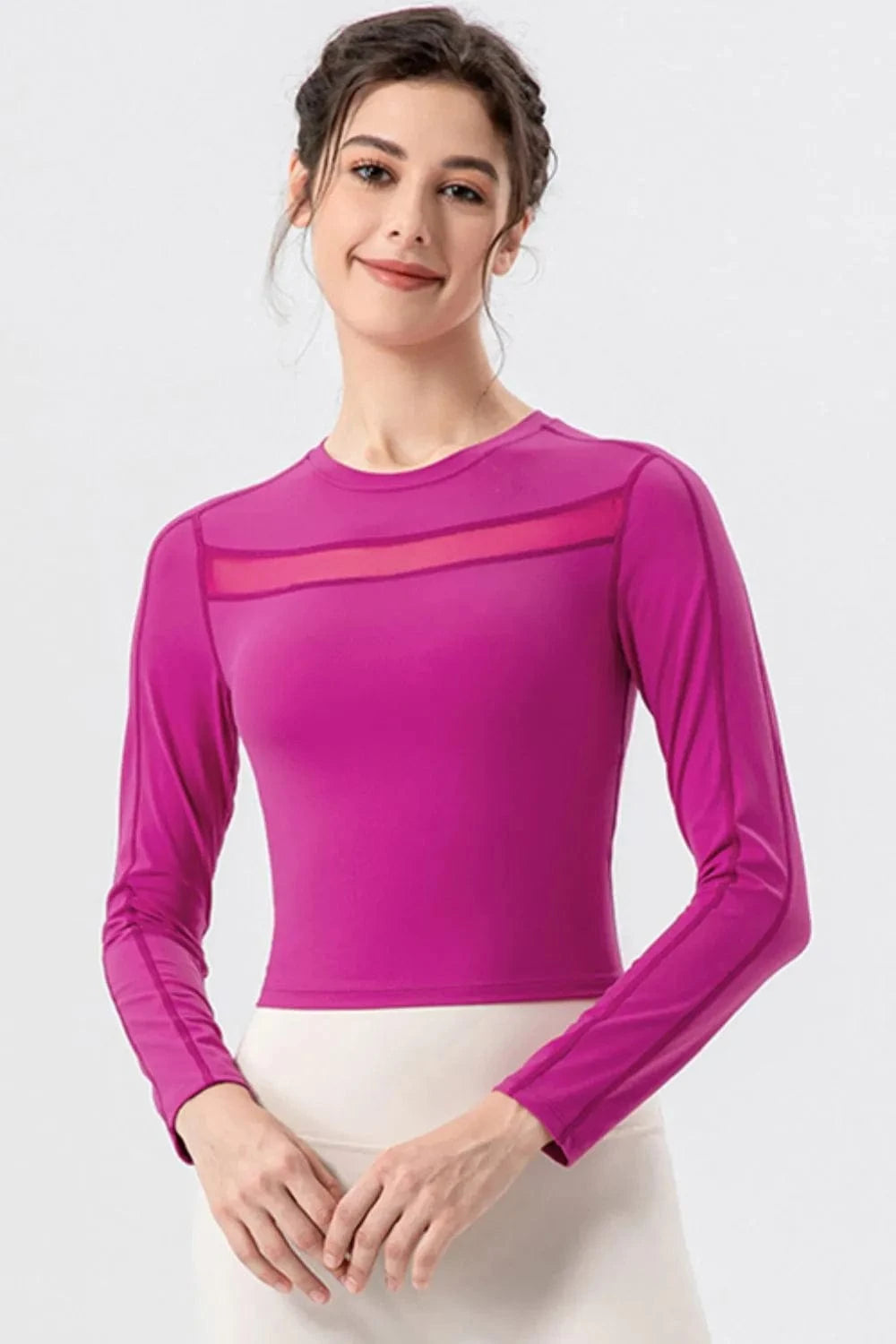 Round Neck Long Sleeve Active T-Shirt - ShalayeFashion