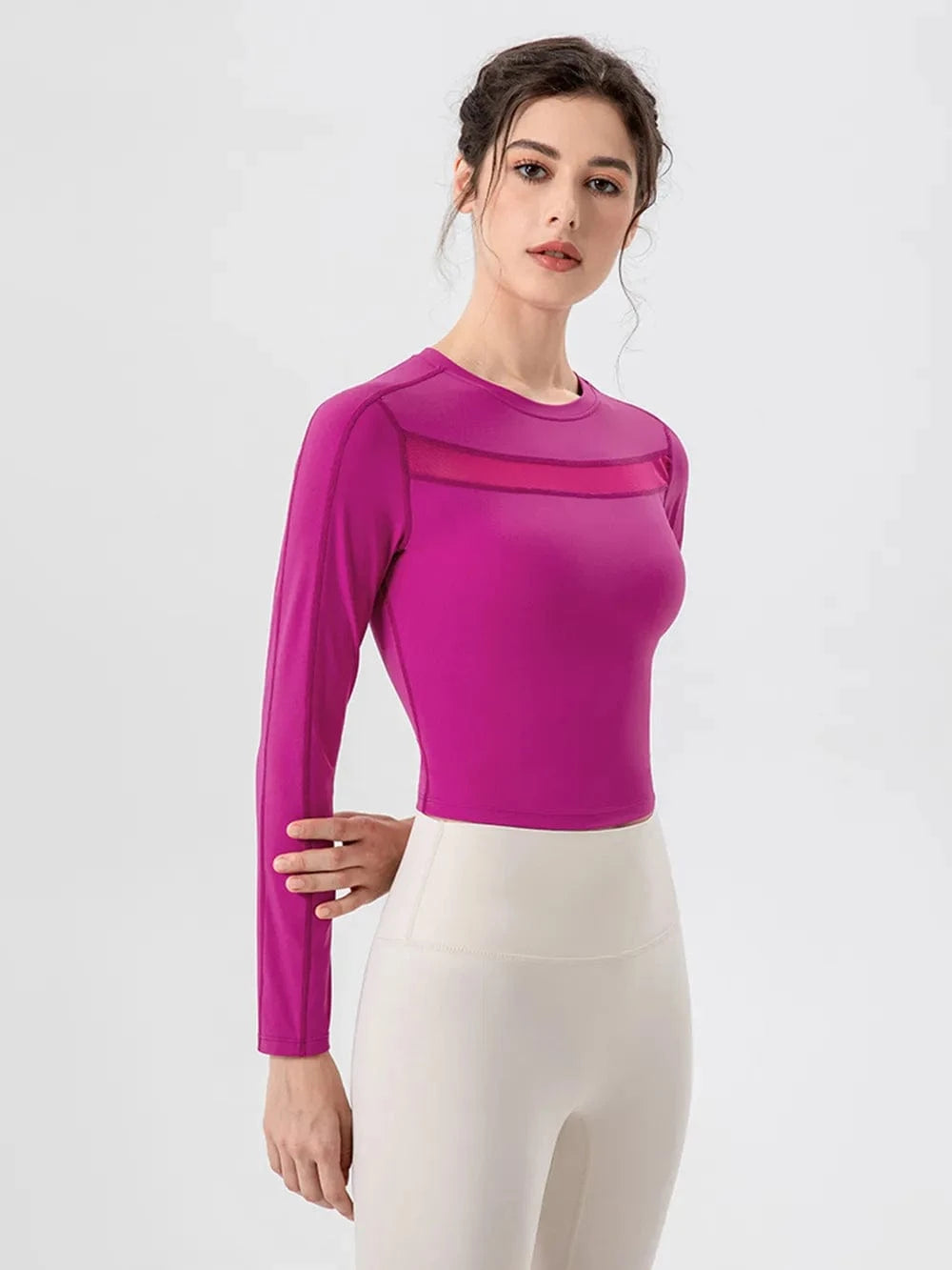 Round Neck Long Sleeve Active T-Shirt - ShalayeFashion