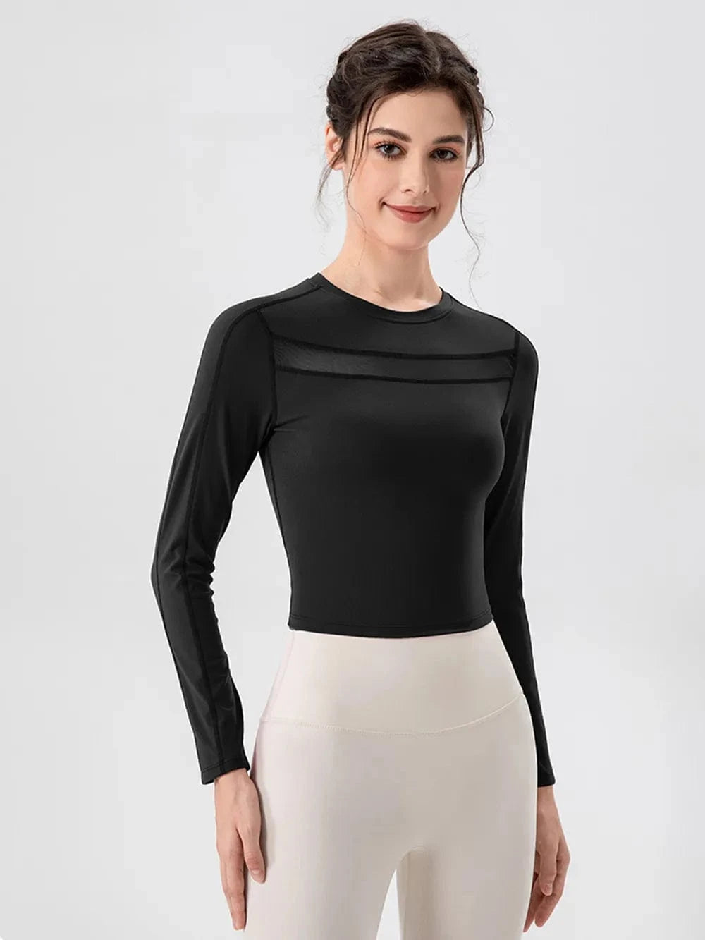 Round Neck Long Sleeve Active T-Shirt - ShalayeFashion
