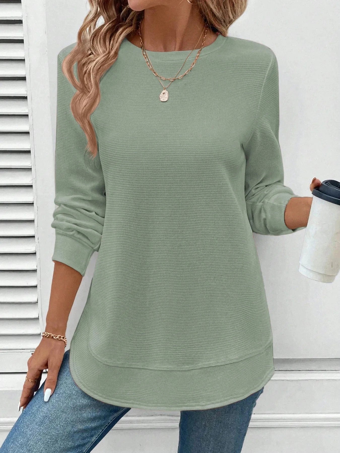 Round Neck Long Sleeve Casual Sweatshirt - ShalayeFashion