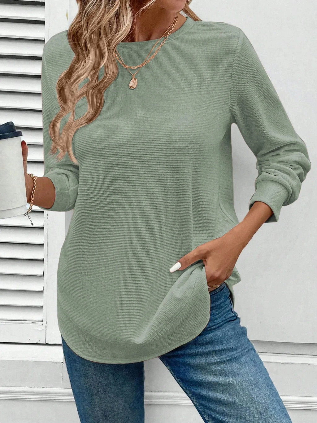 Round Neck Long Sleeve Casual Sweatshirt - ShalayeFashion