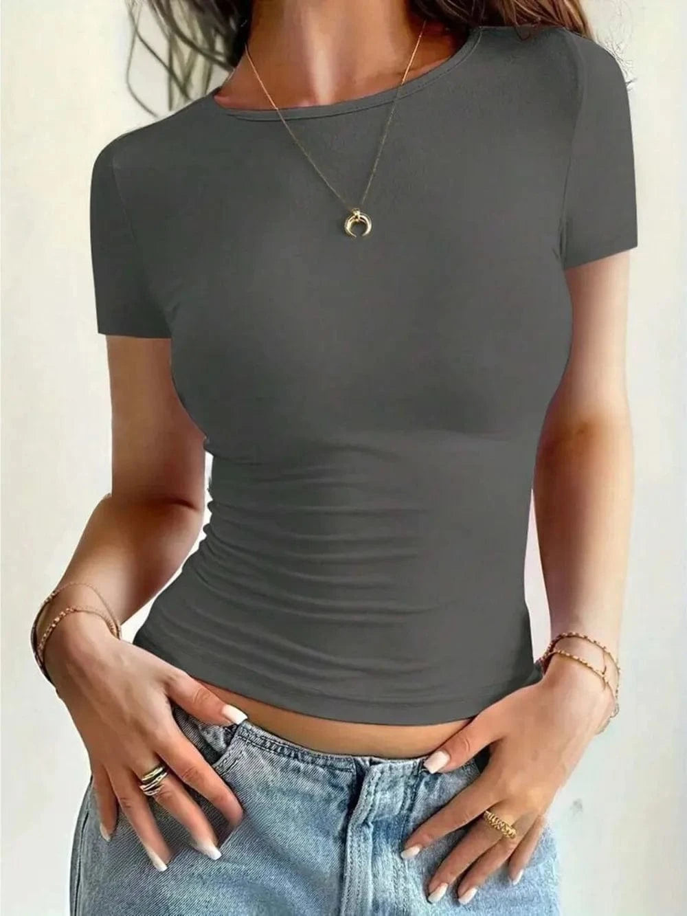 Round Neck Short Sleeve T-Shirt - ShalayeFashion