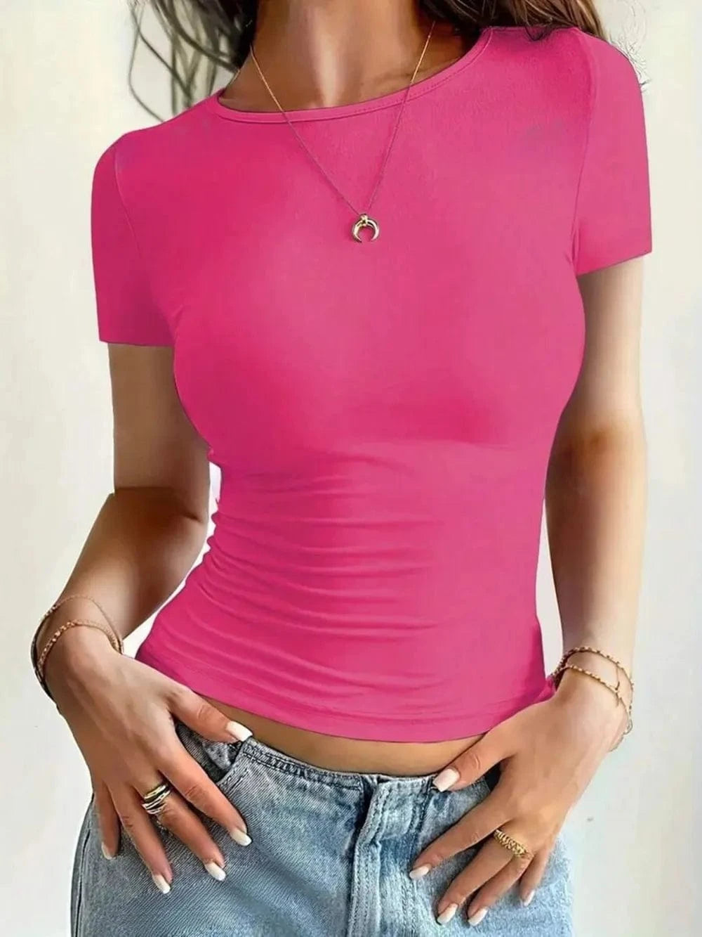 Round Neck Short Sleeve T-Shirt - ShalayeFashion