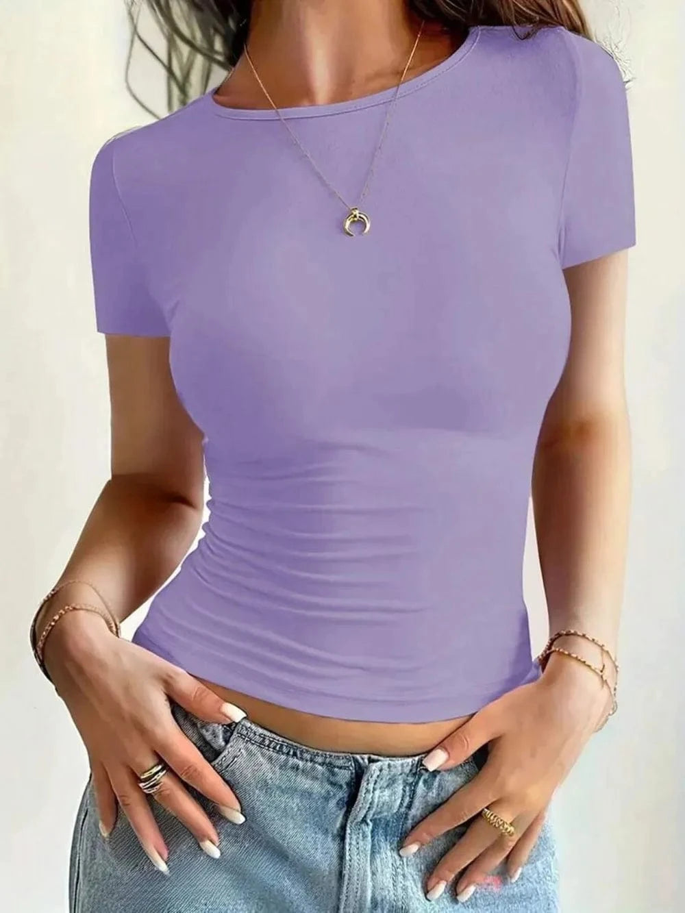 Round Neck Short Sleeve T-Shirt - ShalayeFashion
