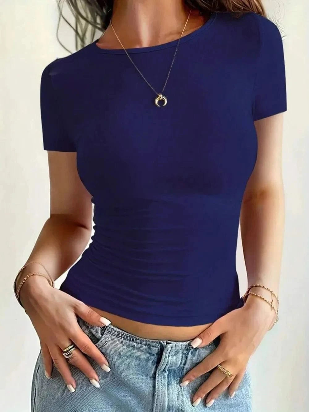 Round Neck Short Sleeve T-Shirt - ShalayeFashion
