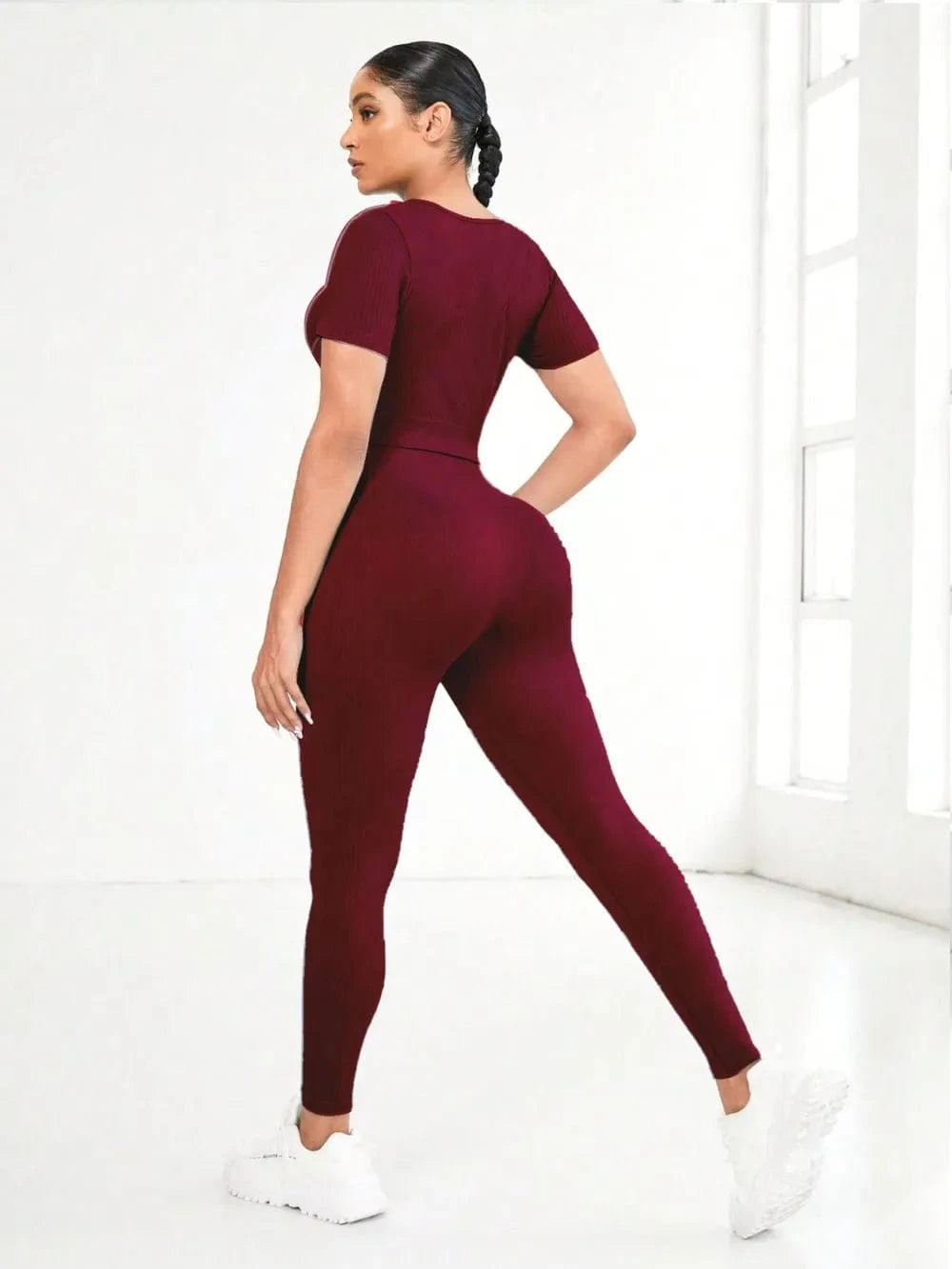 Round Neck Short Sleeve Top and Leggings Active Set - ShalayeFashion