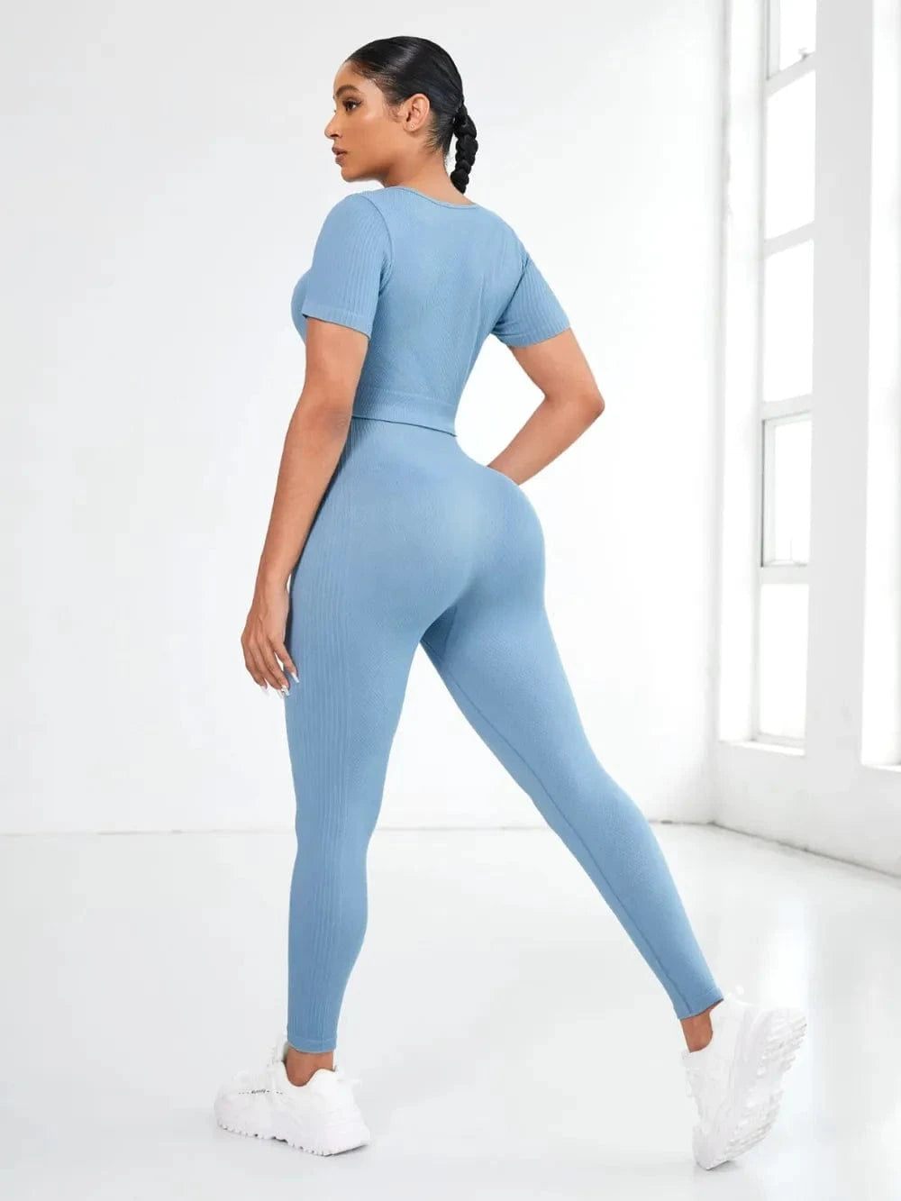 Round Neck Short Sleeve Top and Leggings Active Set - ShalayeFashion