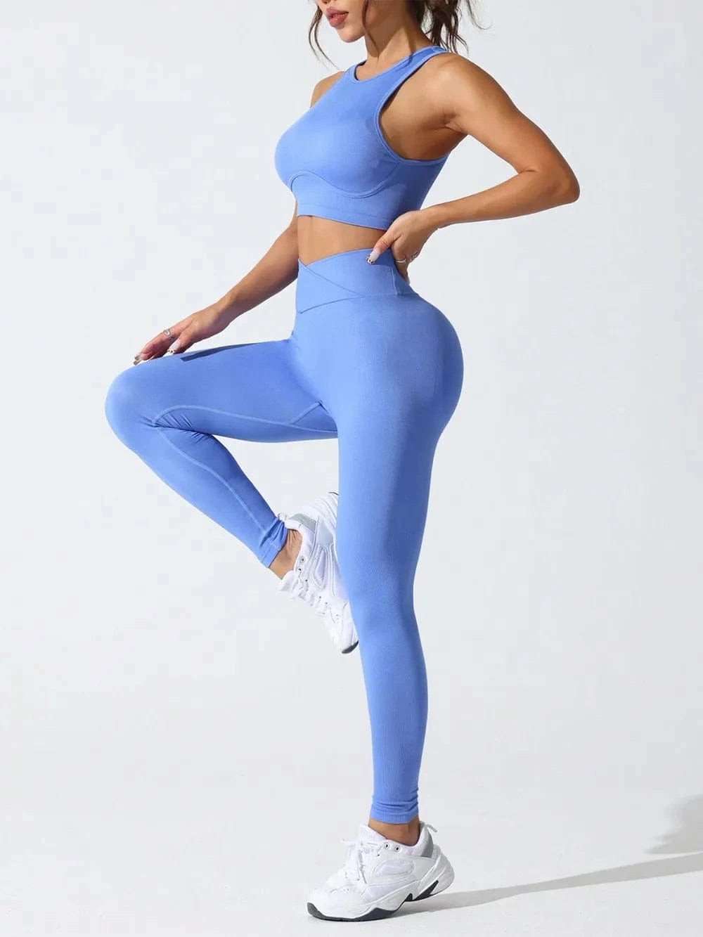 Round Neck Tank and High Waist Leggings Active Set - ShalayeFashion