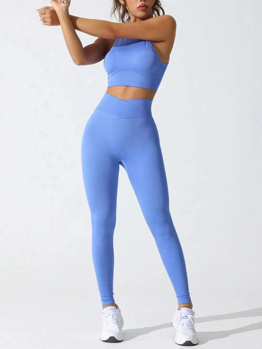 Round Neck Tank and High Waist Leggings Active Set - ShalayeFashion