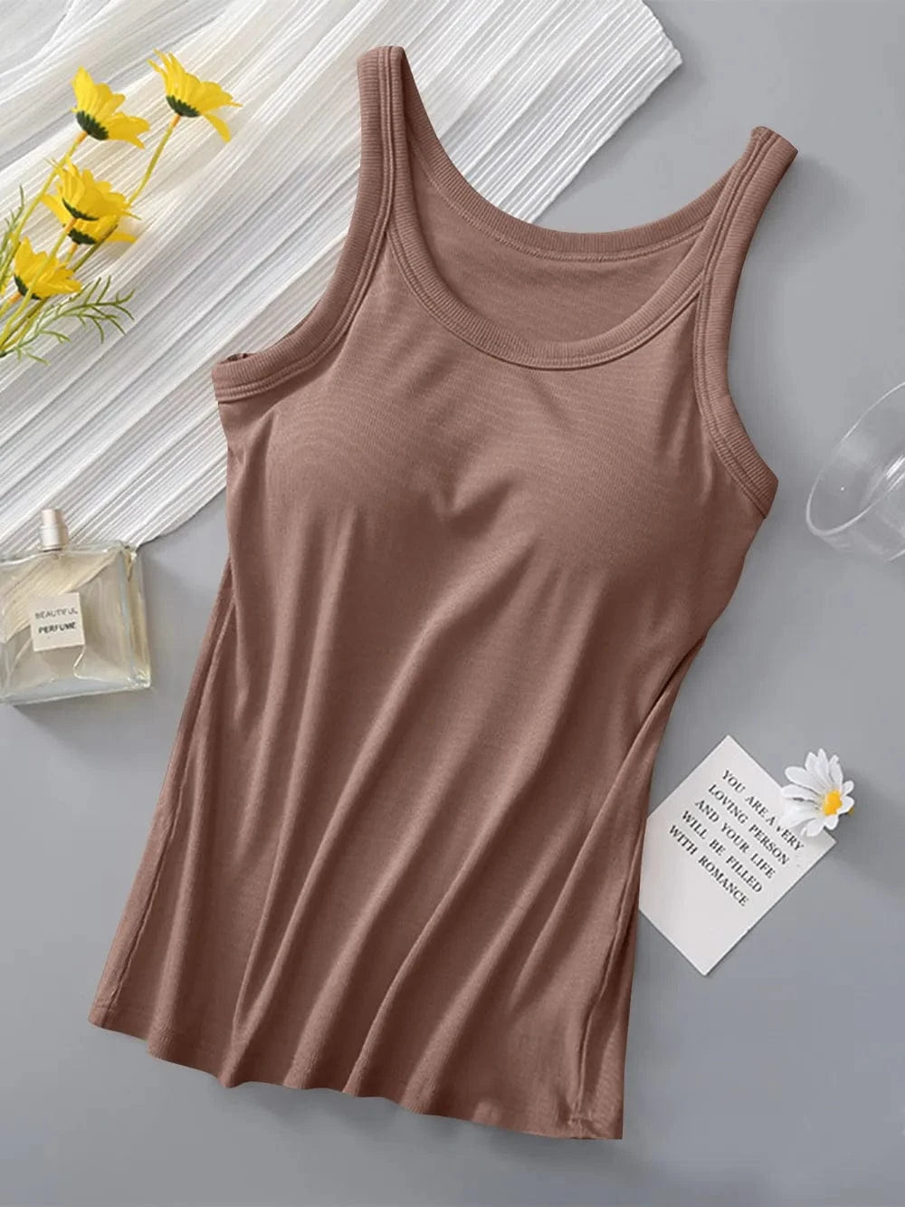 Round Neck Tank with Bra - ShalayeFashion