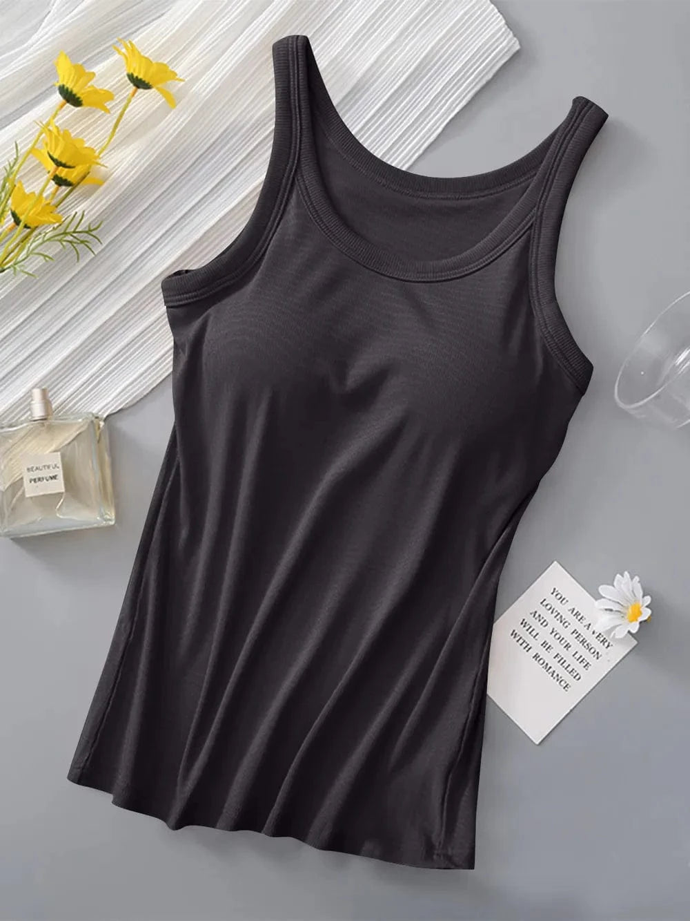 Round Neck Tank with Bra - ShalayeFashion