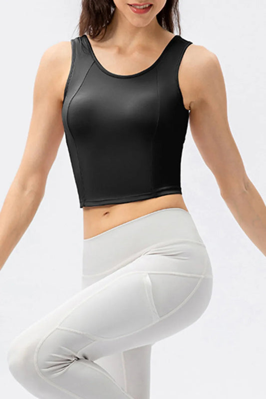 Round Neck Wide Strap Active Tank - ShalayeFashion