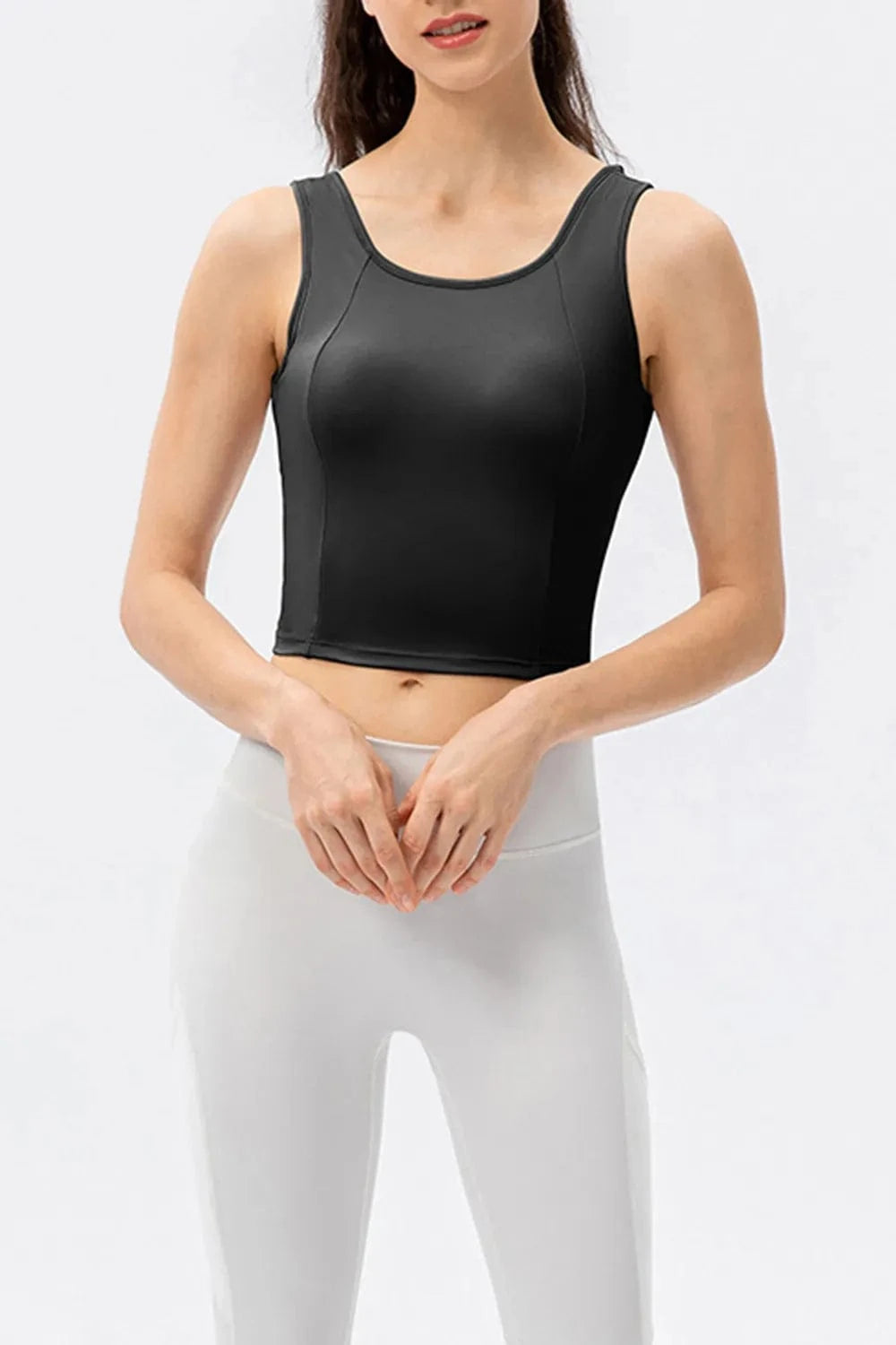 Round Neck Wide Strap Active Tank - ShalayeFashion