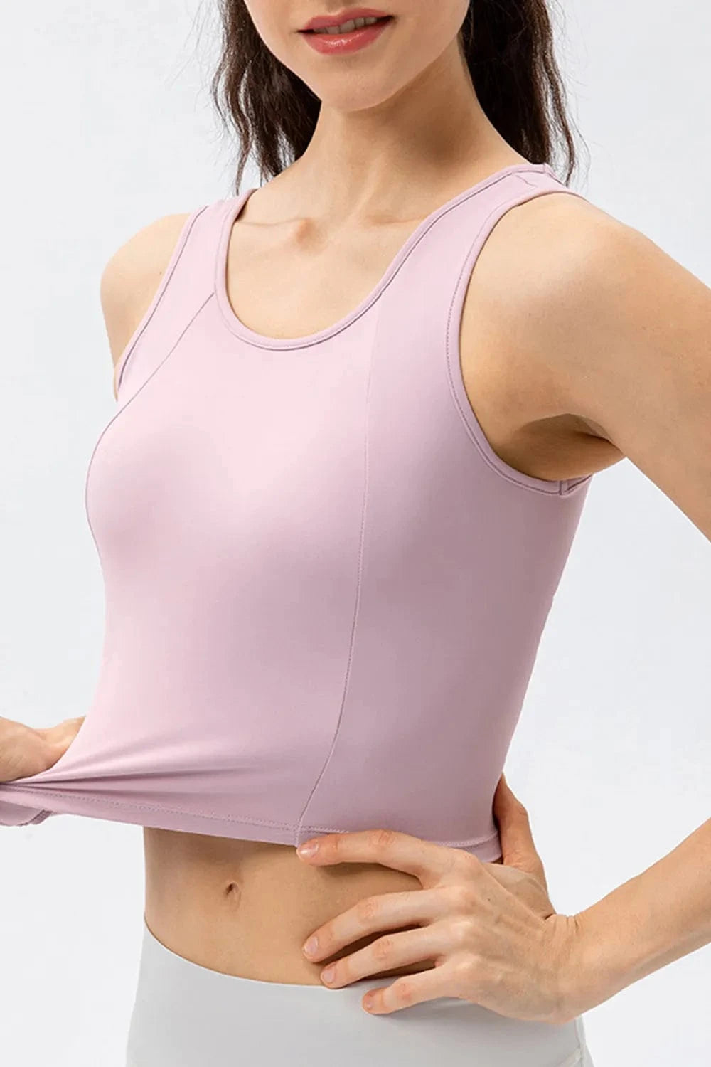 Round Neck Wide Strap Active Tank - ShalayeFashion