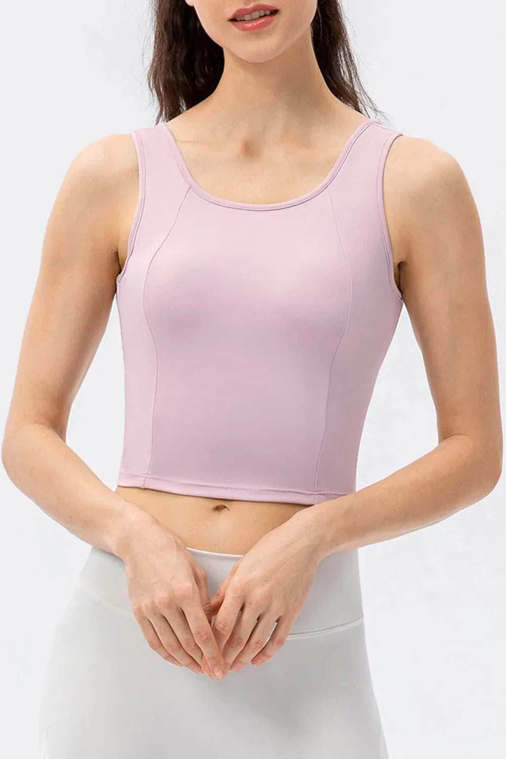 Round Neck Wide Strap Active Tank - ShalayeFashion