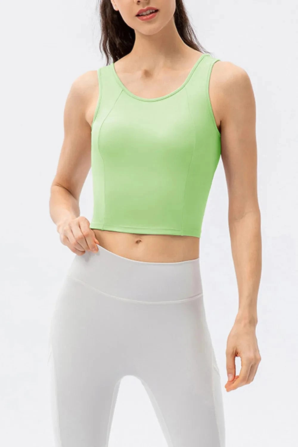 Round Neck Wide Strap Active Tank - ShalayeFashion