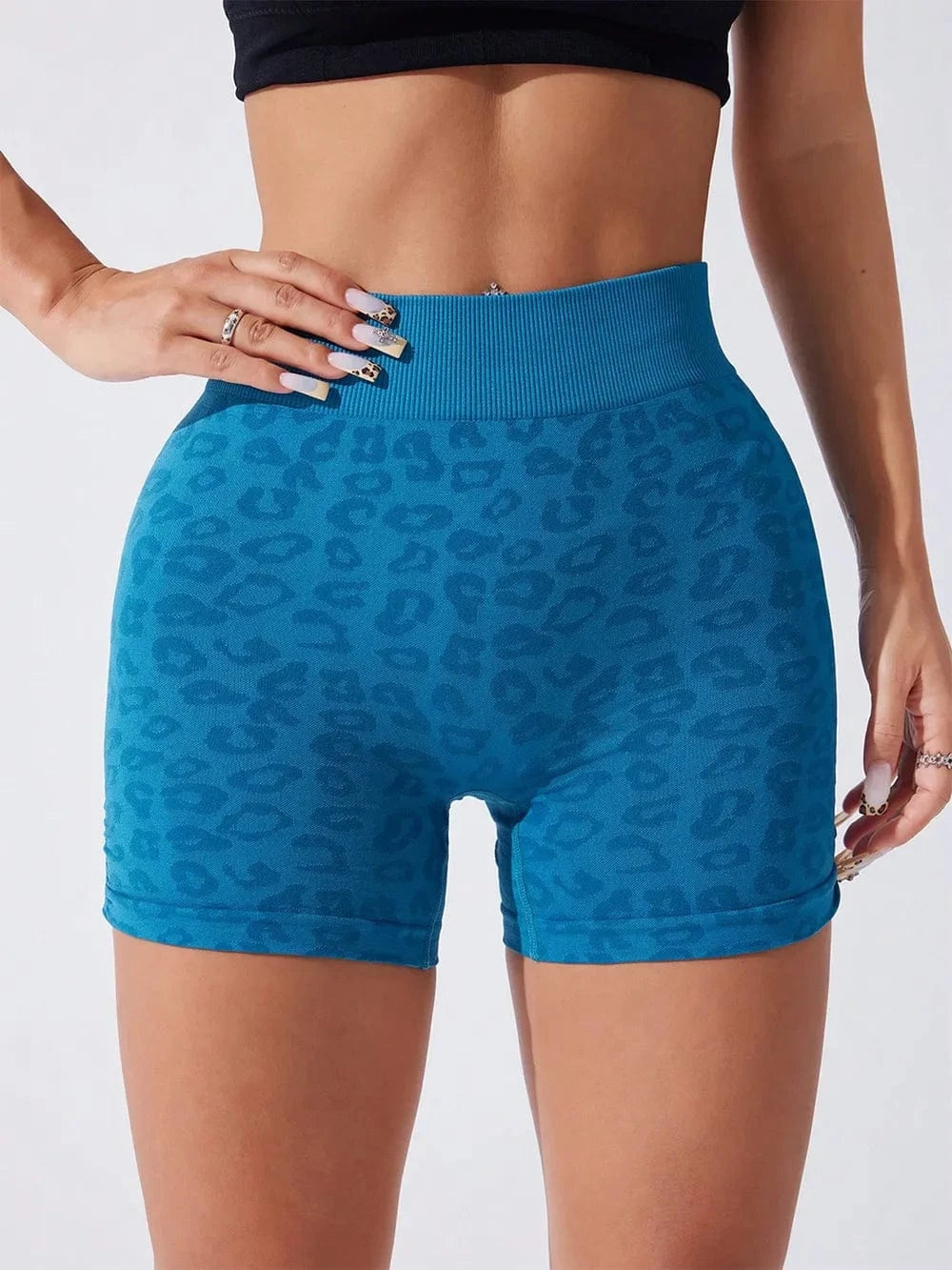 Ruched Leopard High Waist Active Shorts - ShalayeFashion