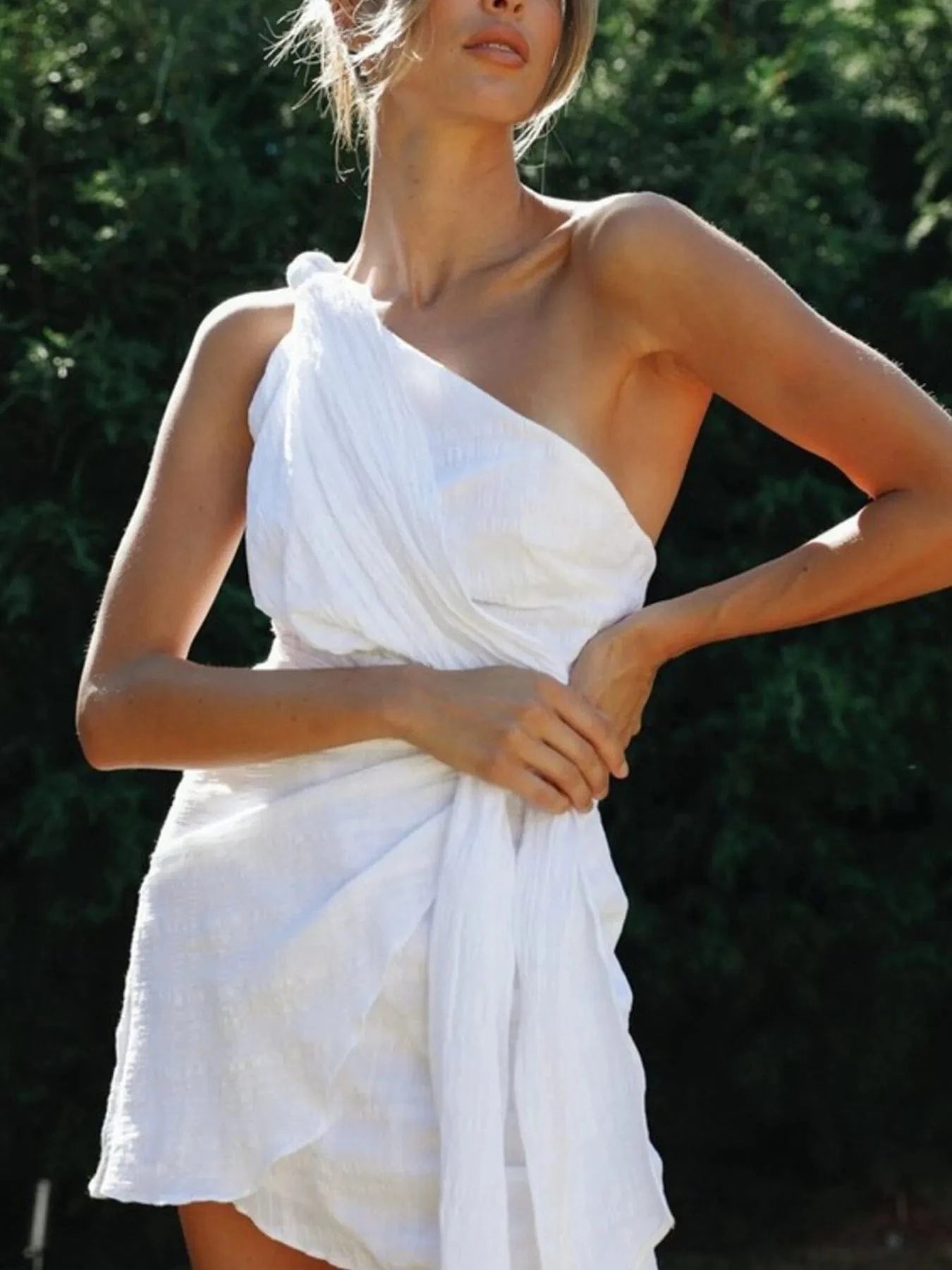 Ruched One - Shoulder Mini Dress - ShalayeFashion