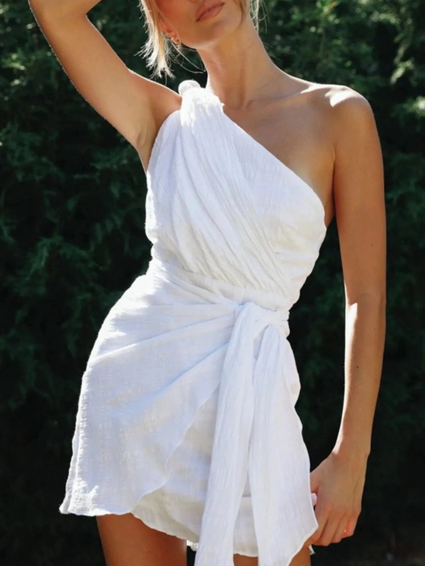 Ruched One - Shoulder Mini Dress - ShalayeFashion