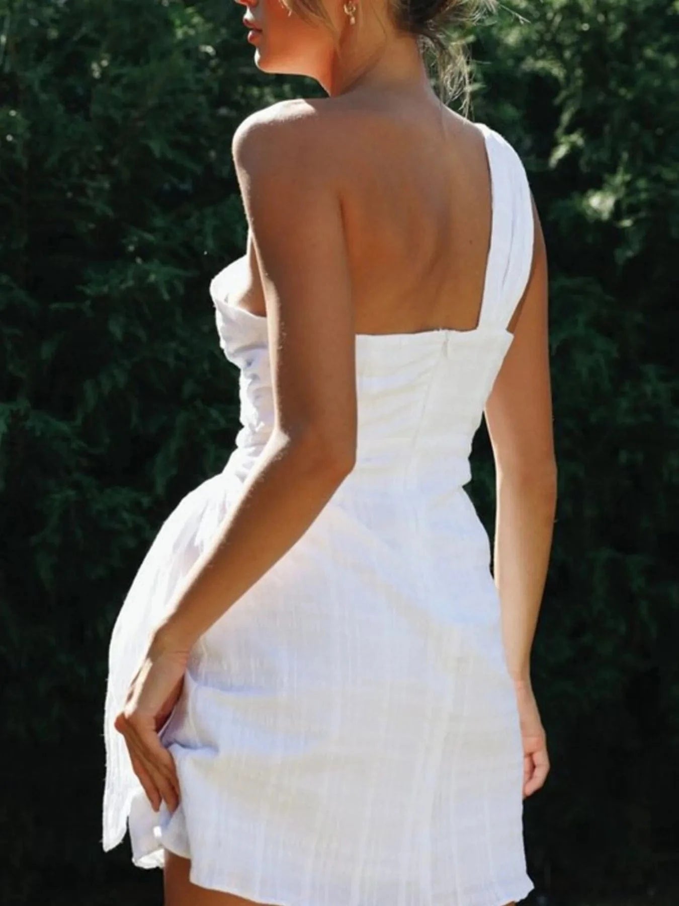 Ruched One - Shoulder Mini Dress - ShalayeFashion