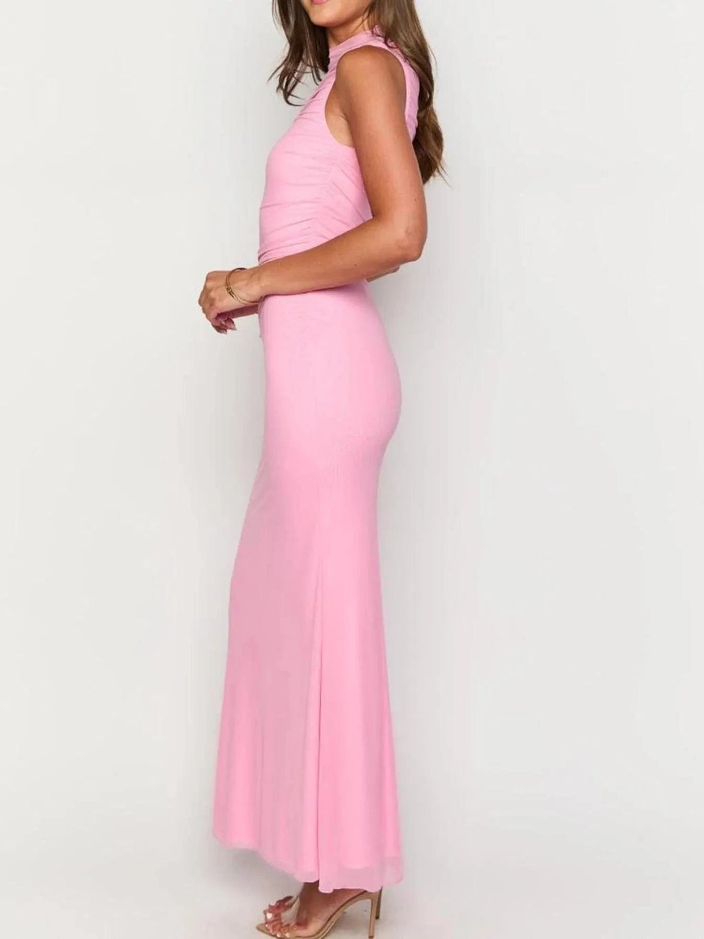 Ruched Sleeveless Bodycon Maxi Dress - ShalayeFashion