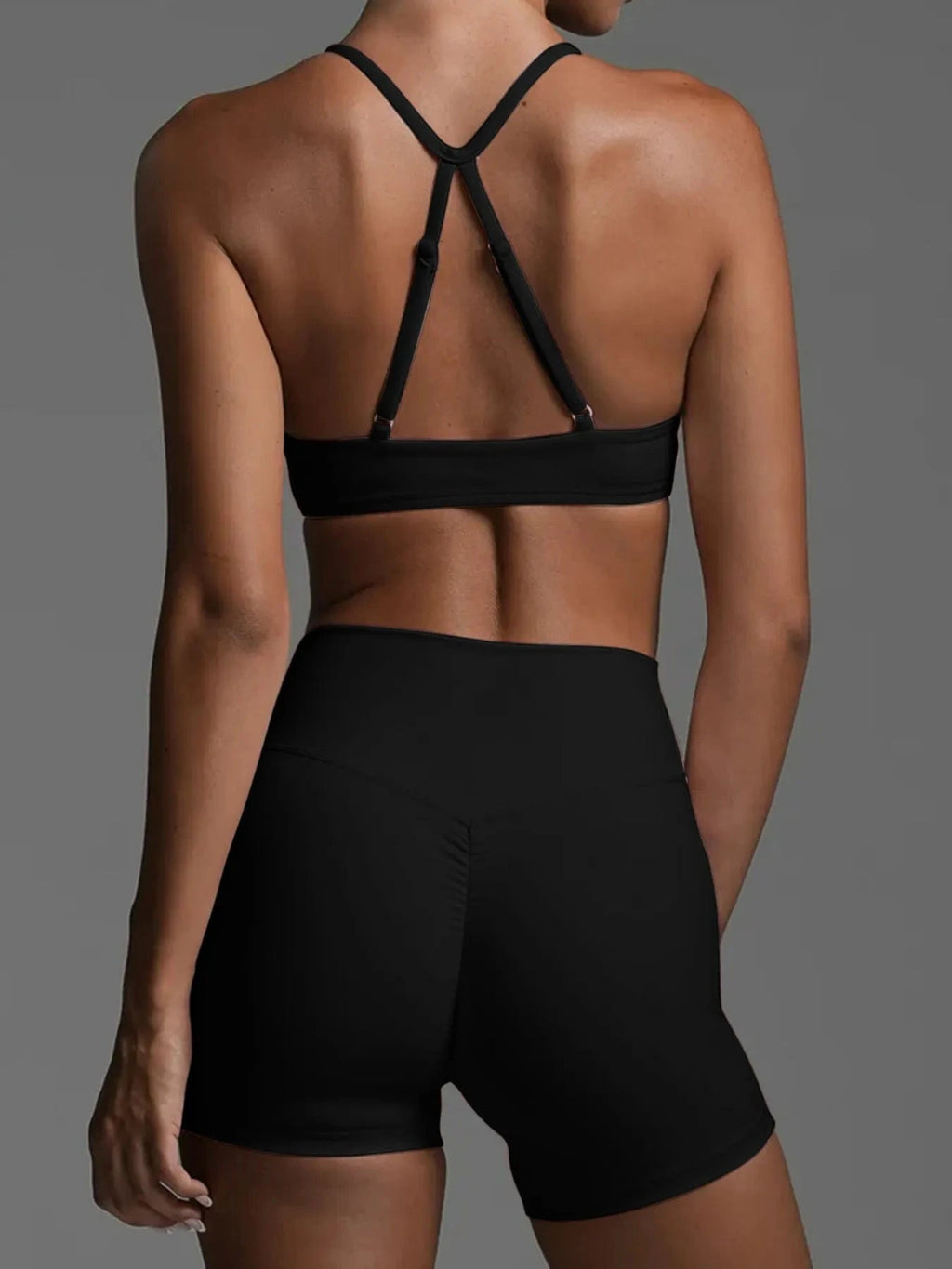 Ruched Sports Bra and High - Waisted Shorts Active Set - ShalayeFashion