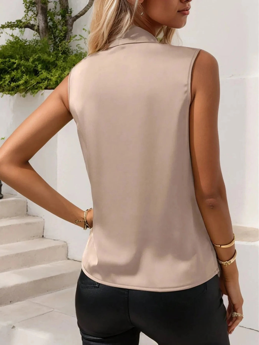 Ruched Surplice Sleeveless Top - ShalayeFashion