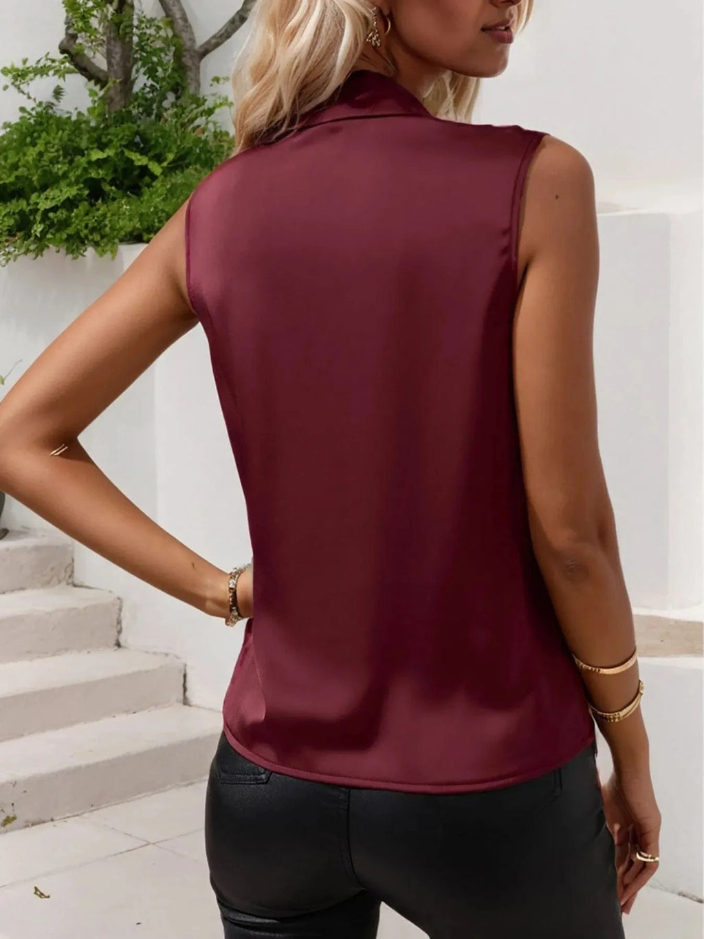 Ruched Surplice Sleeveless Top - ShalayeFashion