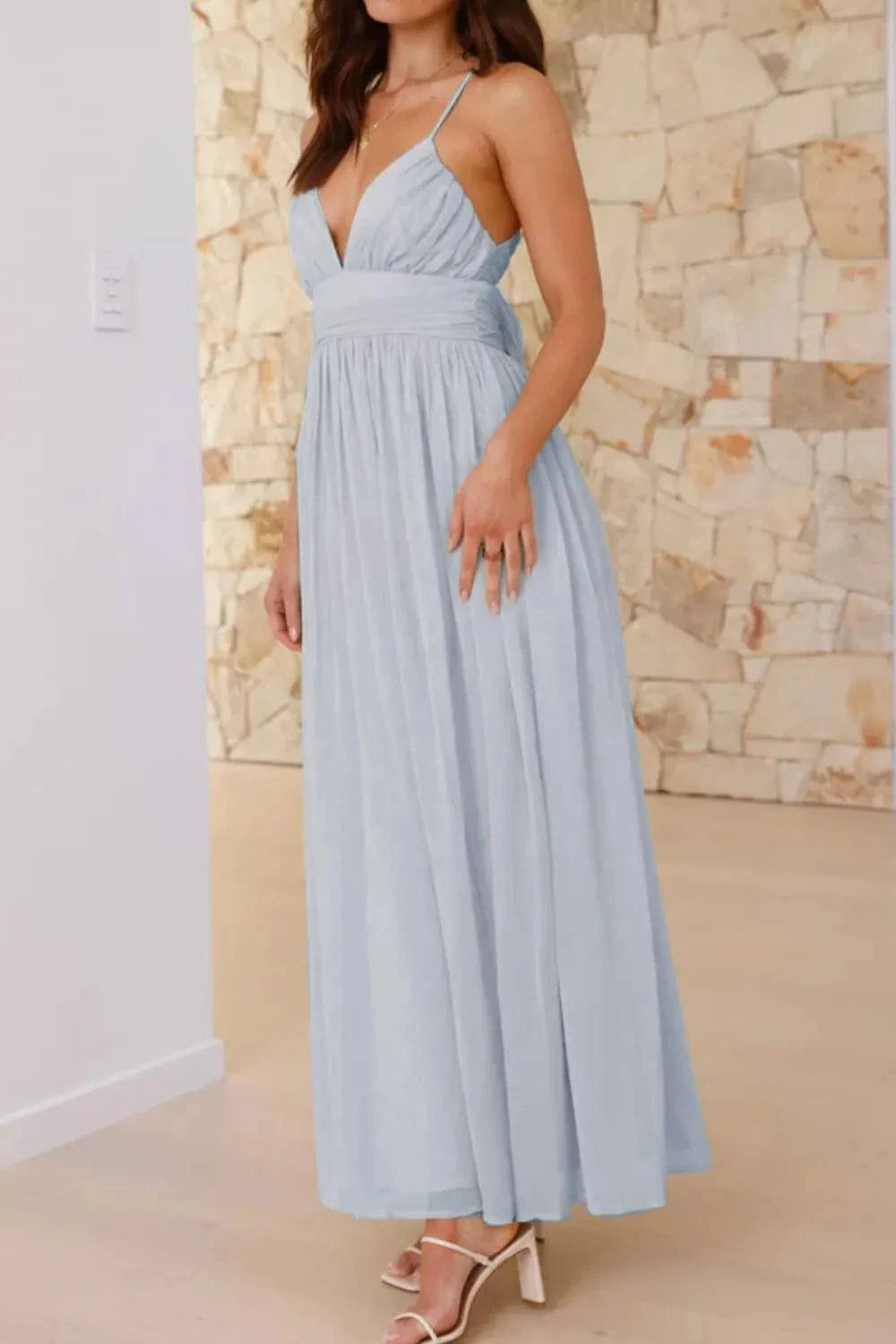 Ruched V - Neck Cami Dress - ShalayeFashion